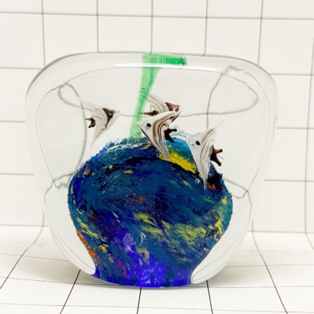 Murano Style Italian Art Glass Aquarium Paperweight Angel Fish 4” Vintage - Picture 1 of 8